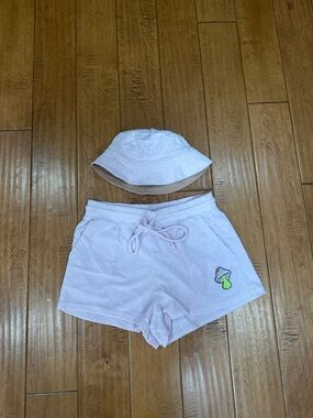 Fabletics Light Pink Athletic Shorts with Mushroom Patch